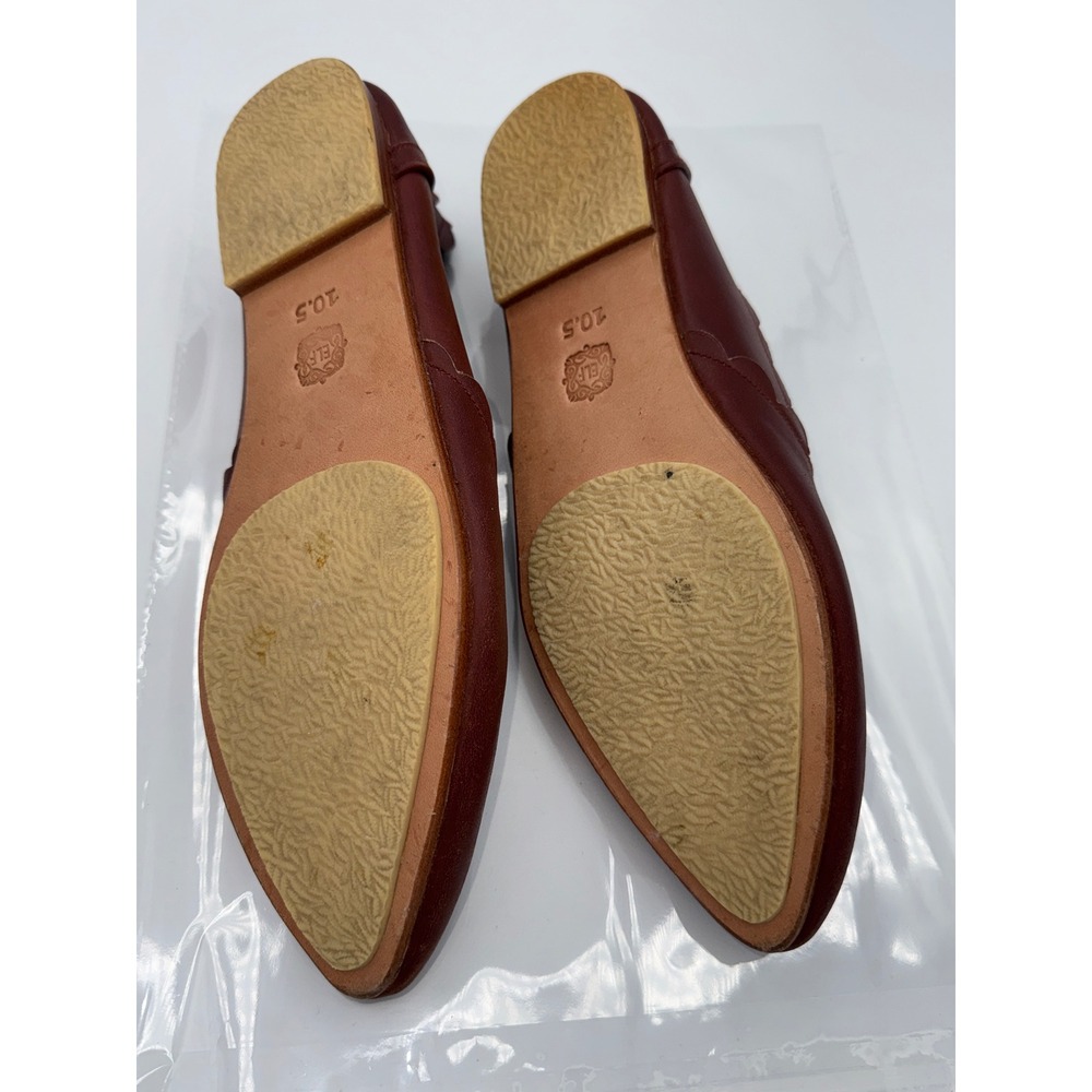 Bali Elf Handmade Burgundy Leather Scalloped Pointed Toe Flats Shoes Women 10.5 - Picture 5 of 5